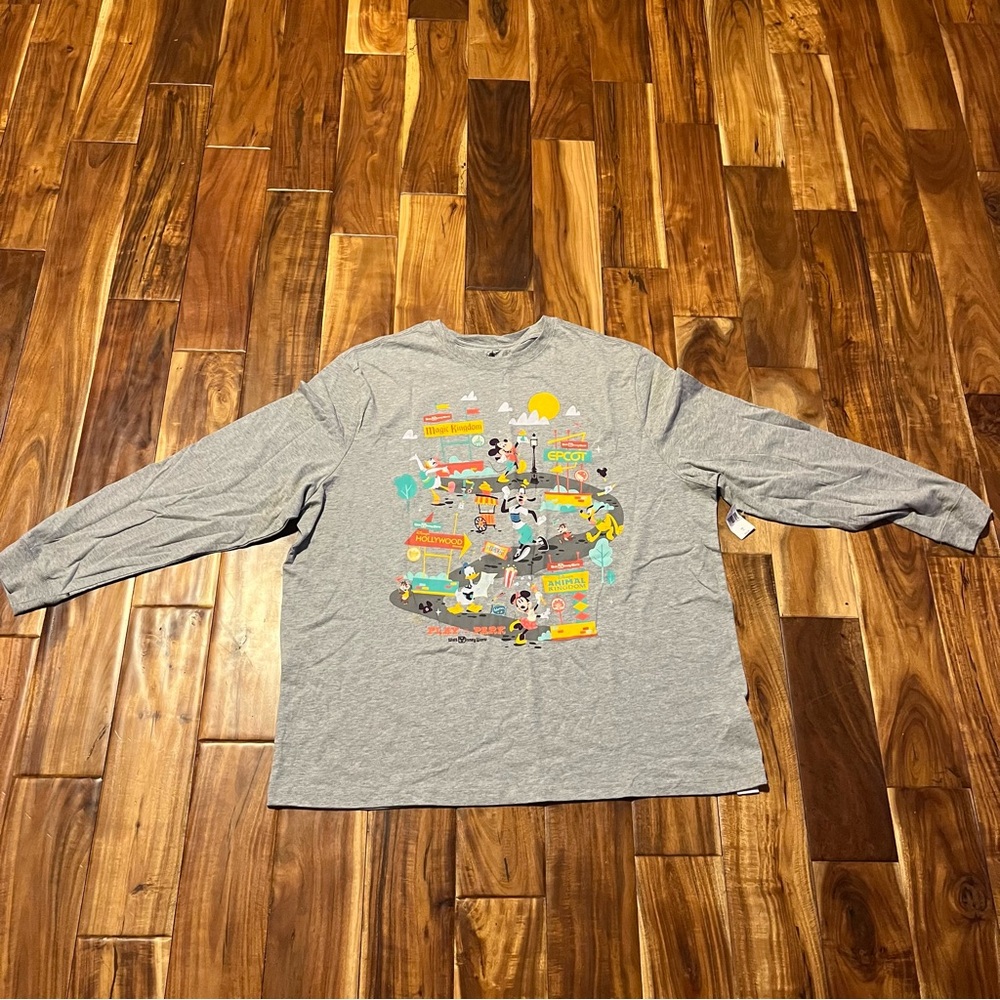 Walt Disney World Play In the Park Mickey 4 Parks Gray Long Sleeve Shirt 2X NWT